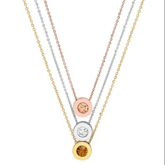 NEW• SIMULATED DIAMOND SYLVIE TRIPLE STRAND NECKLACE - Picture 1 of 9